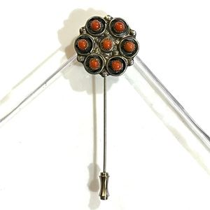 Signed, Navajo Vintage Sterling Silver Red Coral Stick Pin